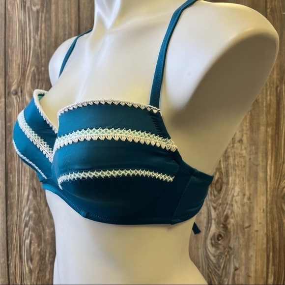 SHADE & Shore Bikini Top Blue Lace Strappy Underwire NWOT - Picture 3 of 8